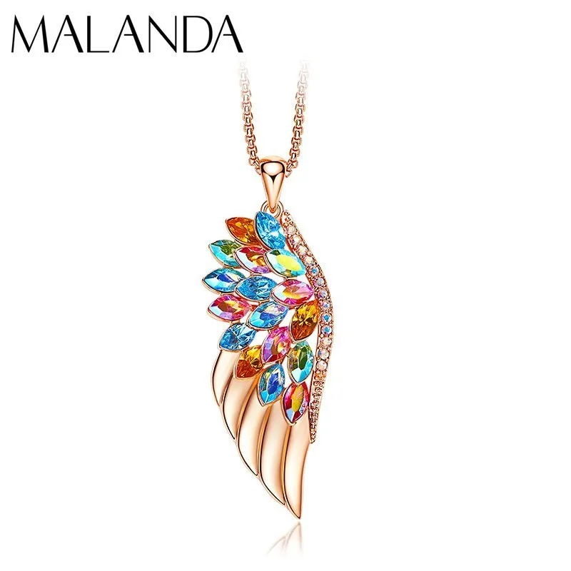 Malanda модная подвеска в форме крыльев из розового золота, ожерелья для женщин с кристаллами SWAROVSKI, вечерние ювелирные изделия, подарок - Окраска металла: MA-1756