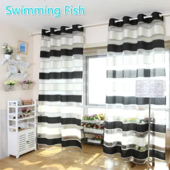 

140x270cm black and beige stripe sheer curtain balcony window curtain drape for bedroom living room tulle Blind customized