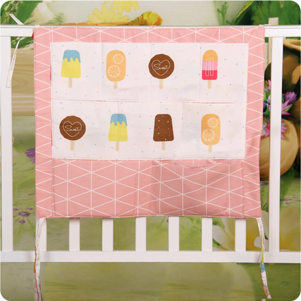 

Diaper Pocket Cotton Blend Tidy Convenient Hanging Pouch Nursery Crib Organizer Storage Bag Cartoon Baby Cot Multifunction