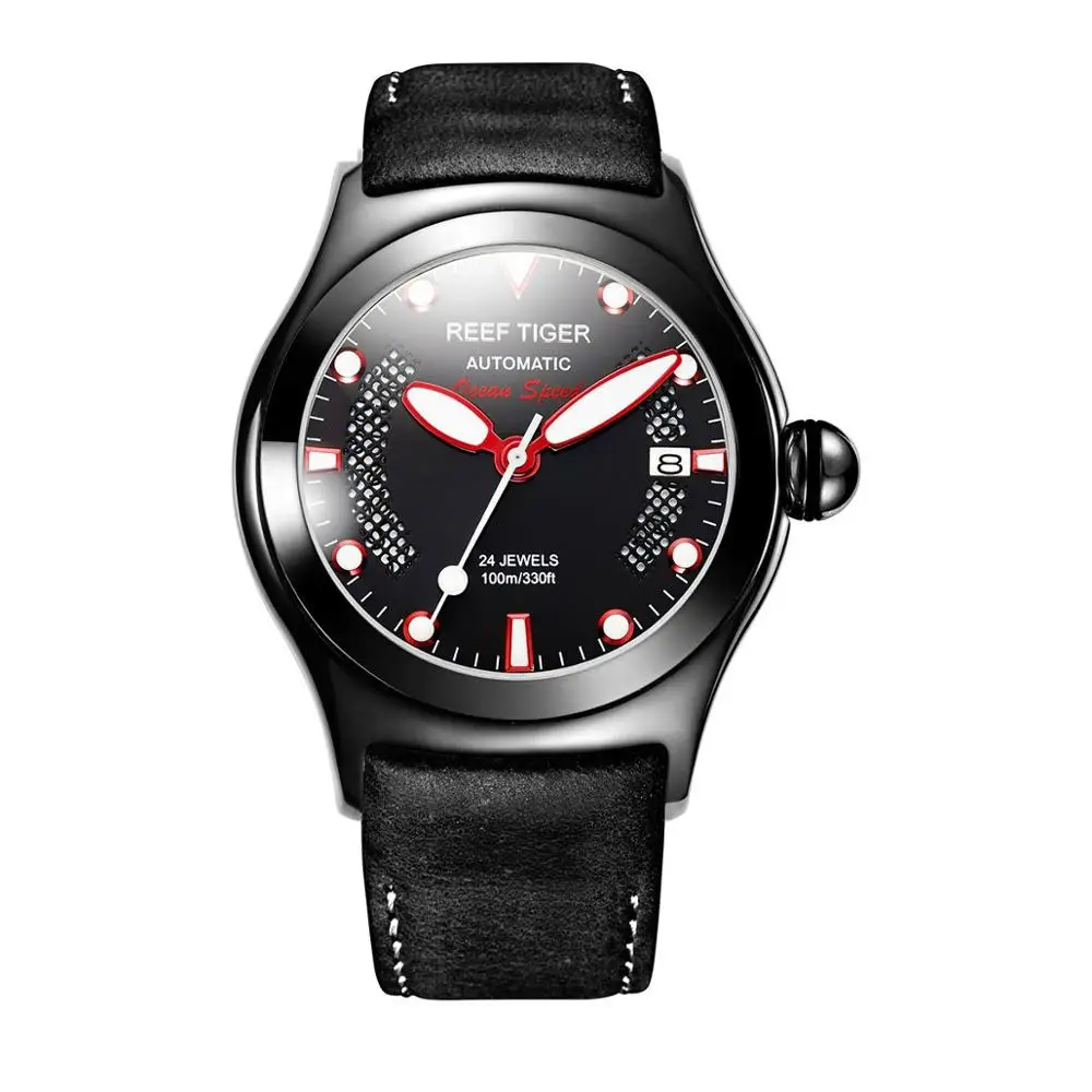 Спортивные часы Reef Tiger/RT из розового золота, мужские часы с черным циферблатом скелета, светящиеся самообмоточные часы RGA704 - Цвет: RGA704-BBBR