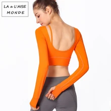 Для женщин тренажерный зал йоги топы Йога рубашки с длинным рукавом тренировки Топы Фитнес кроссовки спортивные футболки Обучение Йога футболка спортивная