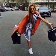 2017 Women Autumn Summer Black&white Striped Bodycon Dress Short Sleeve Casual Slim Pencil Plus Size Dresses