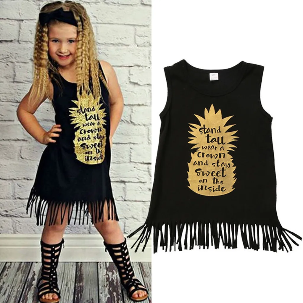 

2019 New Summer Toddler Kids Baby Girls Dress Sleeveless Boho Tassels Little Pineapple Dresses Baby Clothes Casual Dress