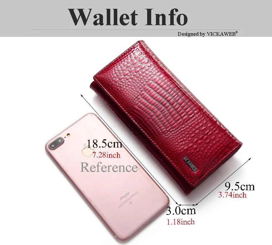 VICKAWEB Fashion Long Wallet Women Genuine Leather Alligator Womens Wallets And Purses Lady Hasp & Zipper Standar Wallet Female-AE501-002