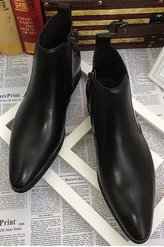 

autumn winter new fashion men leather martin boots male pointed toes high top business side zipper martin boots free shipping