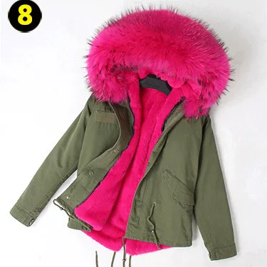 Пальто с натуральным мехом, зимняя куртка, Женская длинная парка, воротник из натурального меха енота, подкладка из искусственного меха, армейская зеленая куртка, уличная одежда, новинка - Цвет: 8