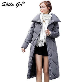 

Streetwear grey women parkas coat Winter single breasted long coat Elegant Lapel collar side pocket cotton coat thicken outwear