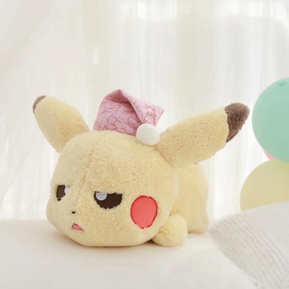 Kawaii Pikachu плюшевая аниме игрушка супер мягкая детская подушка для сна розовая шапка застенчивый сонный Пикачу Кукла игрушки для мальчиков и девочек игра кукла подарок