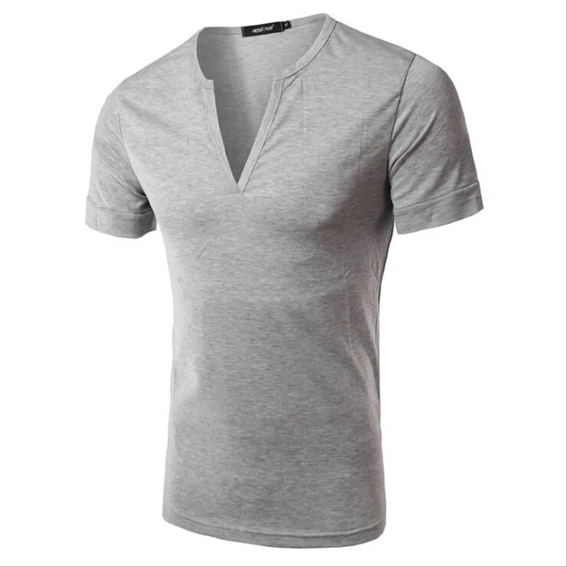 

Plus Size 3XL Men's Short Sleeve T-Shirt Fashion Sexy deep V Solid T-shirt 2017 Spring Slim Fit Male Cotton Tops Tees Hot