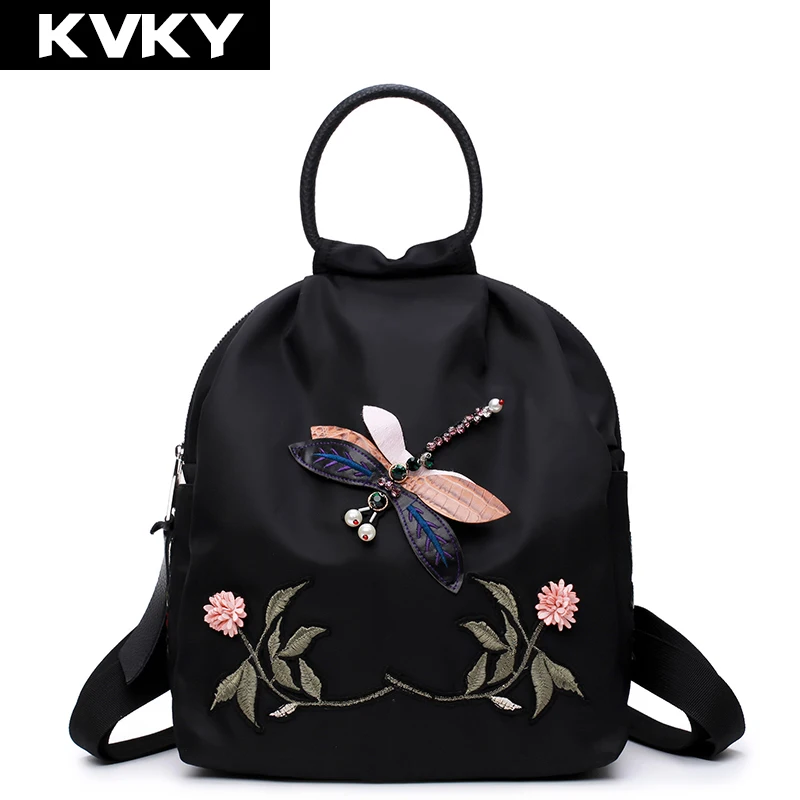

KVKY Brand Embroidery Women Nylon Backpacks Waterproof School Bags Ladies Backpacks Female Causal Bags For Teenagers Girls