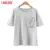 Tangada Women T shirt Summer Sequined Single Pocket Short Sleeve Gray T-shirts Funny Ladies Tops Tees Vintage Female Clothing DT