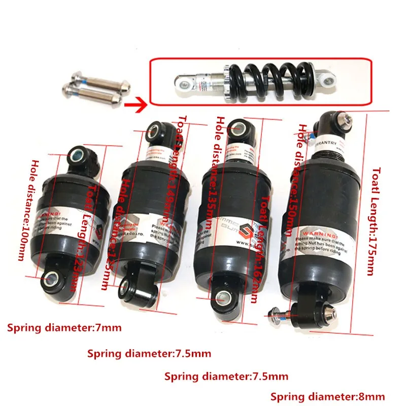 1000LBS/IN*100/125/135/150MM Bicycle Rear Shocks Absorber Mountain Bike Folding Bike Electric Shock Absorber BZR001
