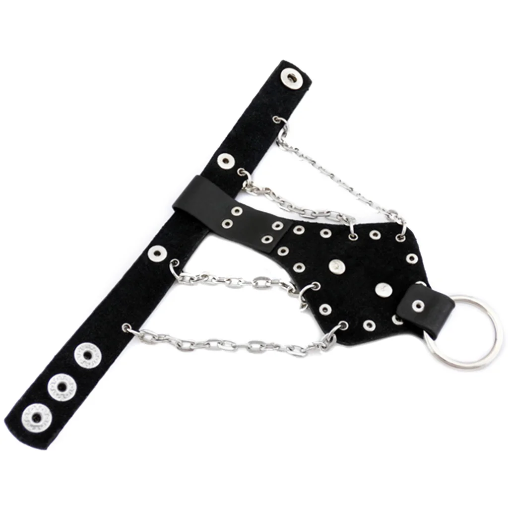 Gothic Punk Men's Biker Alloy Rivet Studs Leather Skull Skeleton Hand Finger Chain Bracelet