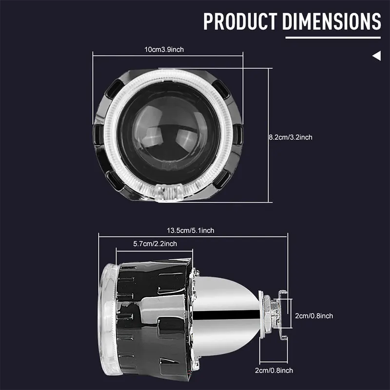  2.5 inch BI-Xenon Retrofit projector lens with angel eyes Silver Black Shell For H1 Led HID Xenon H - 32995769935
