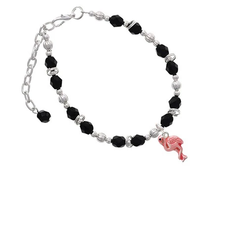 Hot Pink Flamingo Black Beaded Bracelet