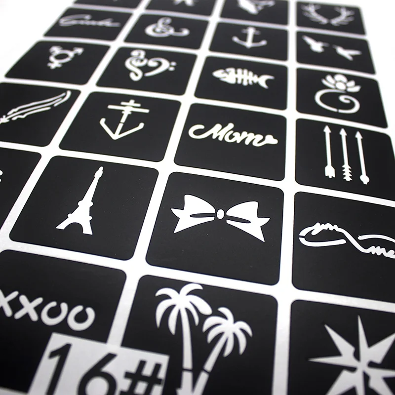 Temporary Tattoo Sticker 136pcs/lot Glitter Tattoo Stencil Cartoon Bear Bow Spider Scorpion Design for Woman Man