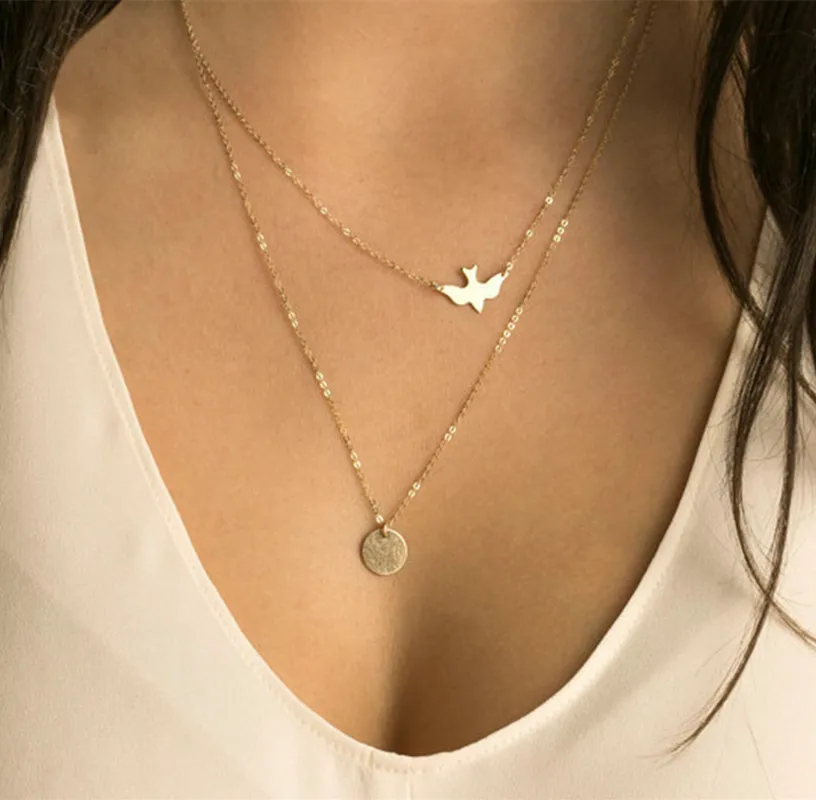 

2019 Europe and the United States foreign trade handmade jewelry summer simple wild lady double peace dove necklace ornaments