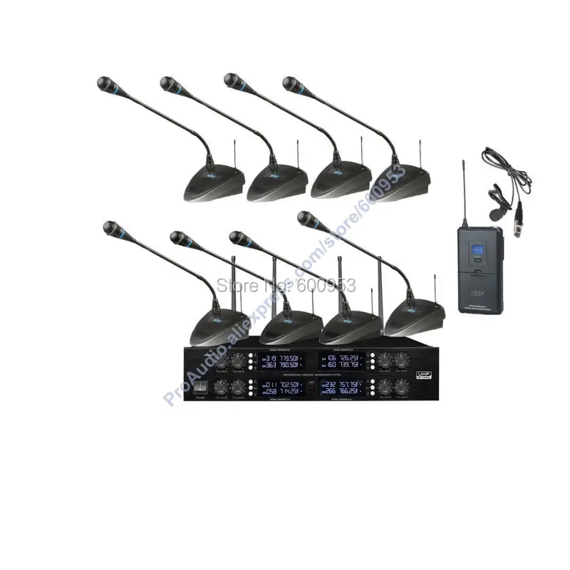 

High-End MICWL 8x50 adjustable Channel UHF Wireless Conference Microphones System 8 Gooseneck Desk and 1 spare Bodypack Lavalier