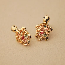 Винтажные серьги-гвоздики в виде черепахи, цветные серьги в виде животных с полыми кристаллами золотого цвета для женщин, серьги со стразами бижутерия BS2-0274