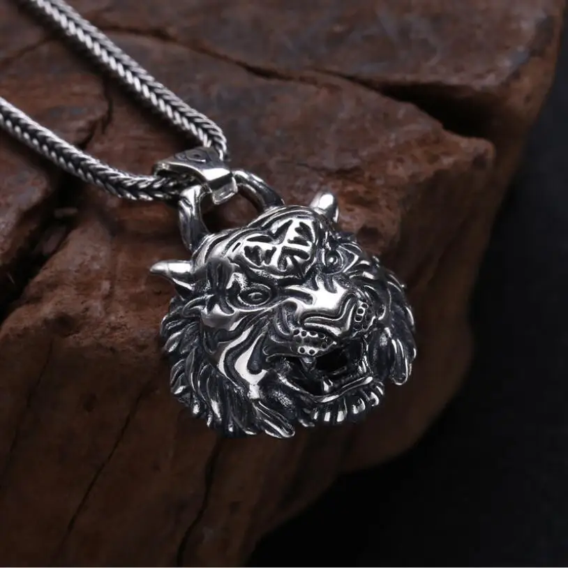 NEW 100 925 Silver Tiger Pendant Necklace 925 Sterling Silver Power