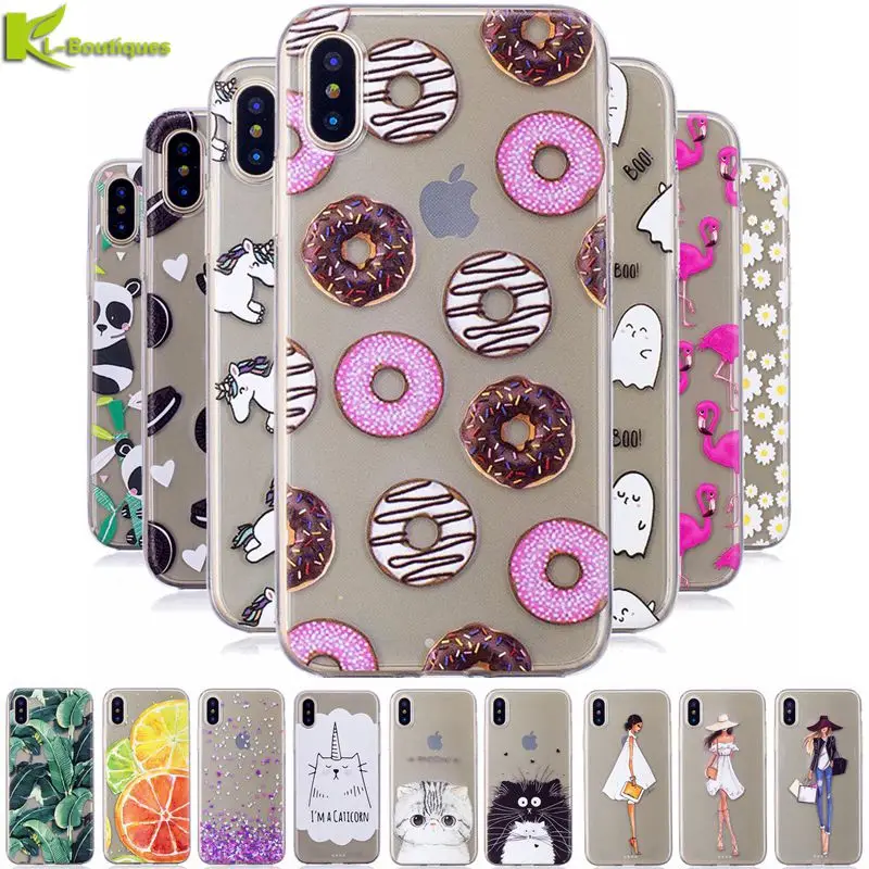 

For Coque iPhone XS Case on for Fundas iPhone XS Cover Cute Cartoon Painted Transparent Soft TPU Silicone Case Cover Women Men
