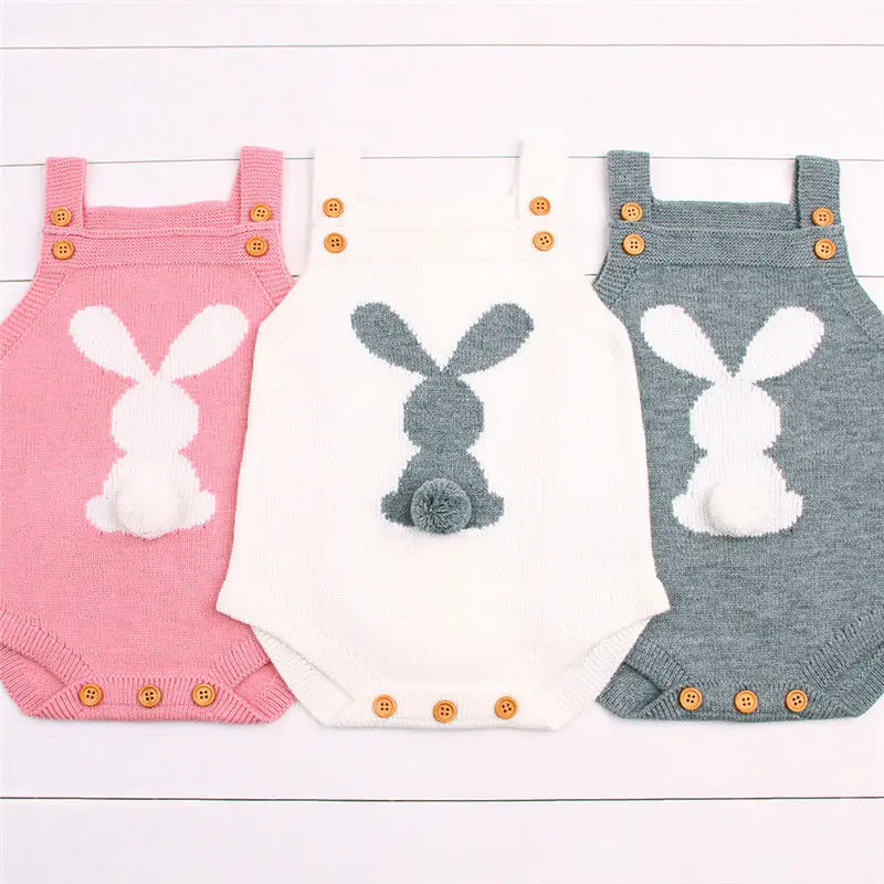 Newborn Baby Boy Girl Bunny Knitting Wool Romper Jumpsuit Outfit