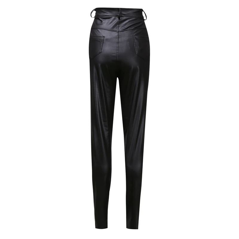 Модные женские обтягивающие однотонные леггинсы из искусственной кожи с высокой талией, Стрейчевые узкие брюки, брюки