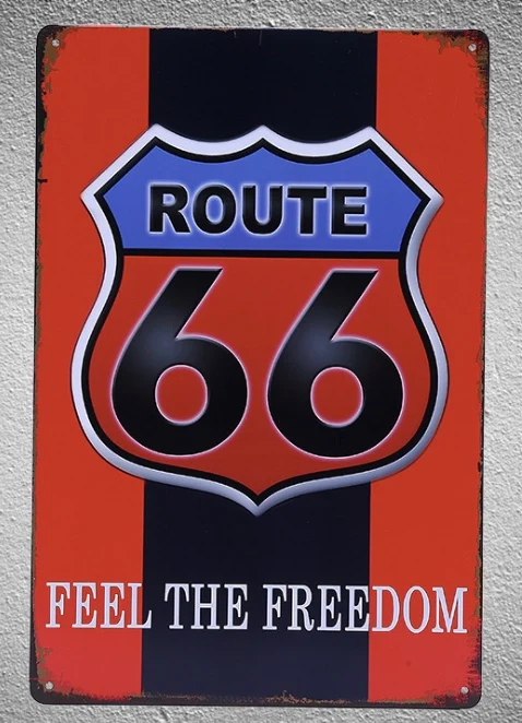 1 piece Route 66 Feel The Freedom USA Tin Plate Sign wall Room man cave Decoration Art Dropshipping Poster metal