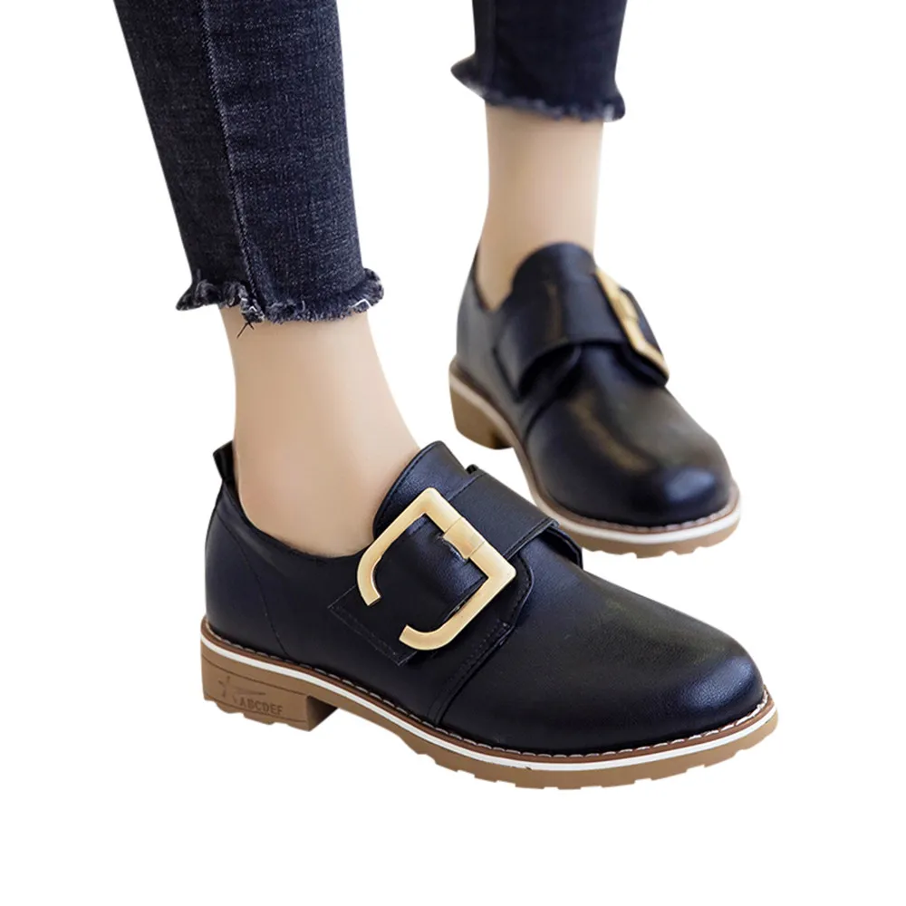 

YOUYEDIAN Women Round Toe Shoes Leather Booties Buckle Strap Square Heel Single Shoes Women British Single Shoes #g2