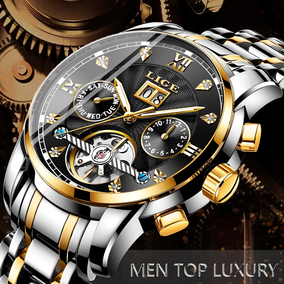 Часы LIGE новые мужские s часы Топ бренд Роскошные автоматические механические часы мужские полностью стальные бизнес водонепроницаемые спортивные часы+ коробка