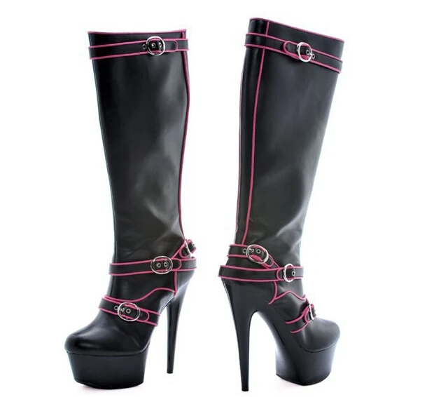 15cm ultra high heels boots medium-leg double hasp women's platform boots shoes 6 inch platform heel Sexy Knee-High Boots