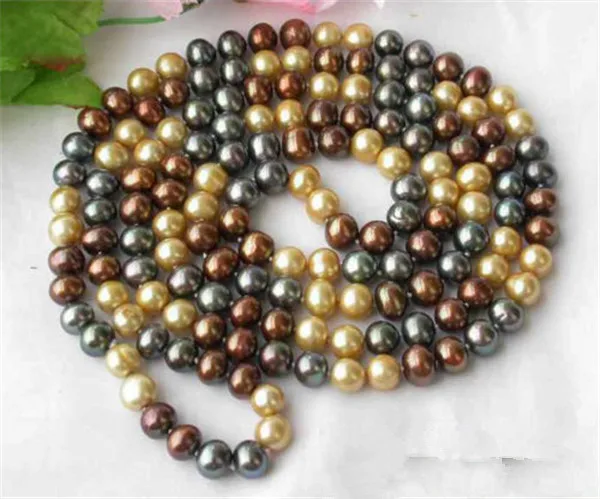 50&quot 8-9MM COFFEE GOLD BLACK ROUND FRESHWATER CULTURED PEARL NECKLACE | Украшения и аксессуары