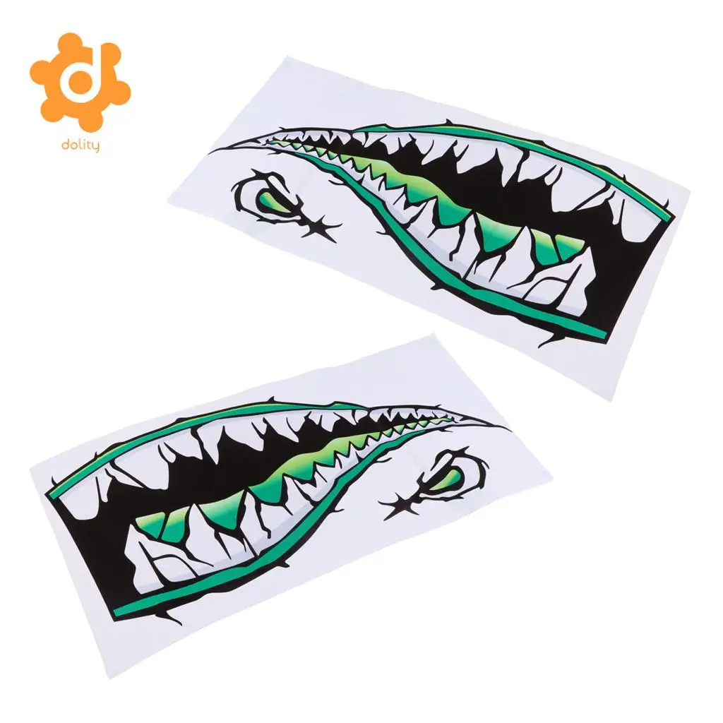 2 Pieces Large 3D Shark Teeth Mouth Eye Decals Sticker Kayak Fishing Boat Dinghy Car Bumper Graphics Accessories - Choose Colors