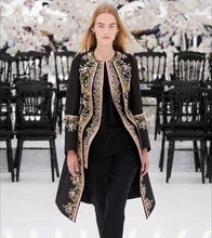 2016 Runway Fall & Winter High Quality New Fashion Embroidery Flower Elegant Slim Brand Coat