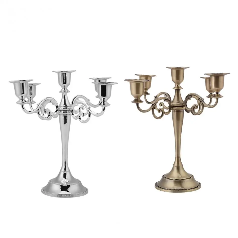2 Colors 5 Arms Alloy Candle Holder European Style Candelabra Wedding