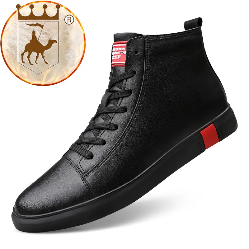 

BACKCAMEL 2018 Winter New Mid-Calf Shoes Leather Plus Velvet Large Size Leather Men's Casual Boots Mens Sneakers Shoes