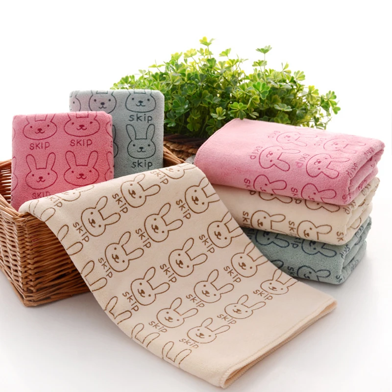 

25*50cm Microfiber Shower Towel Bathroom Drying Wash Cloth Cute Rabbit Animal Beach Towel Cotton Washing Bath Towel