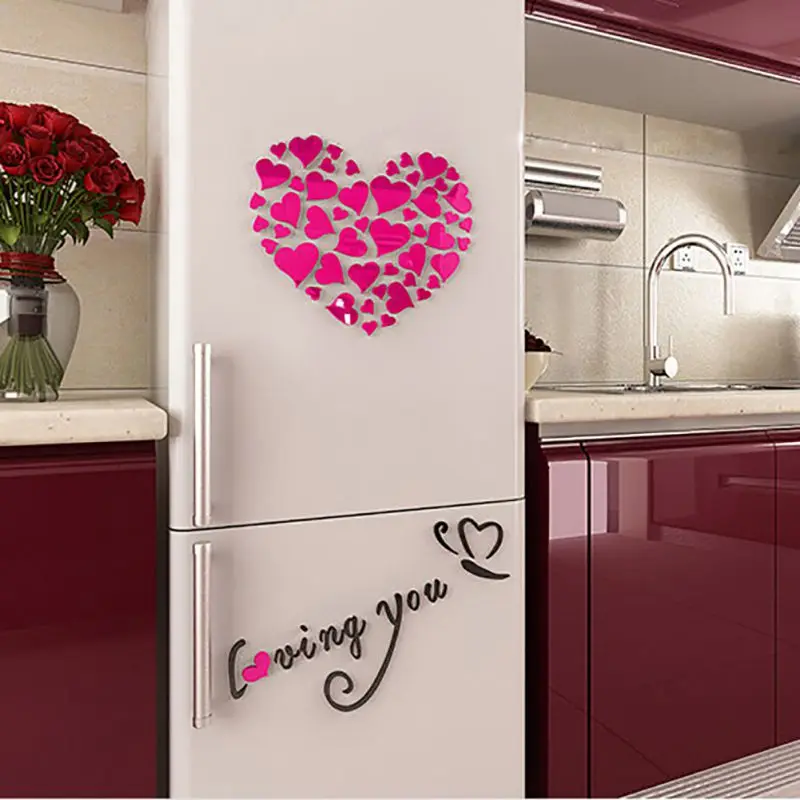DIY 3D наклейки на стену Декор прекрасное зеркало Hearts домашняя наклейка съемный