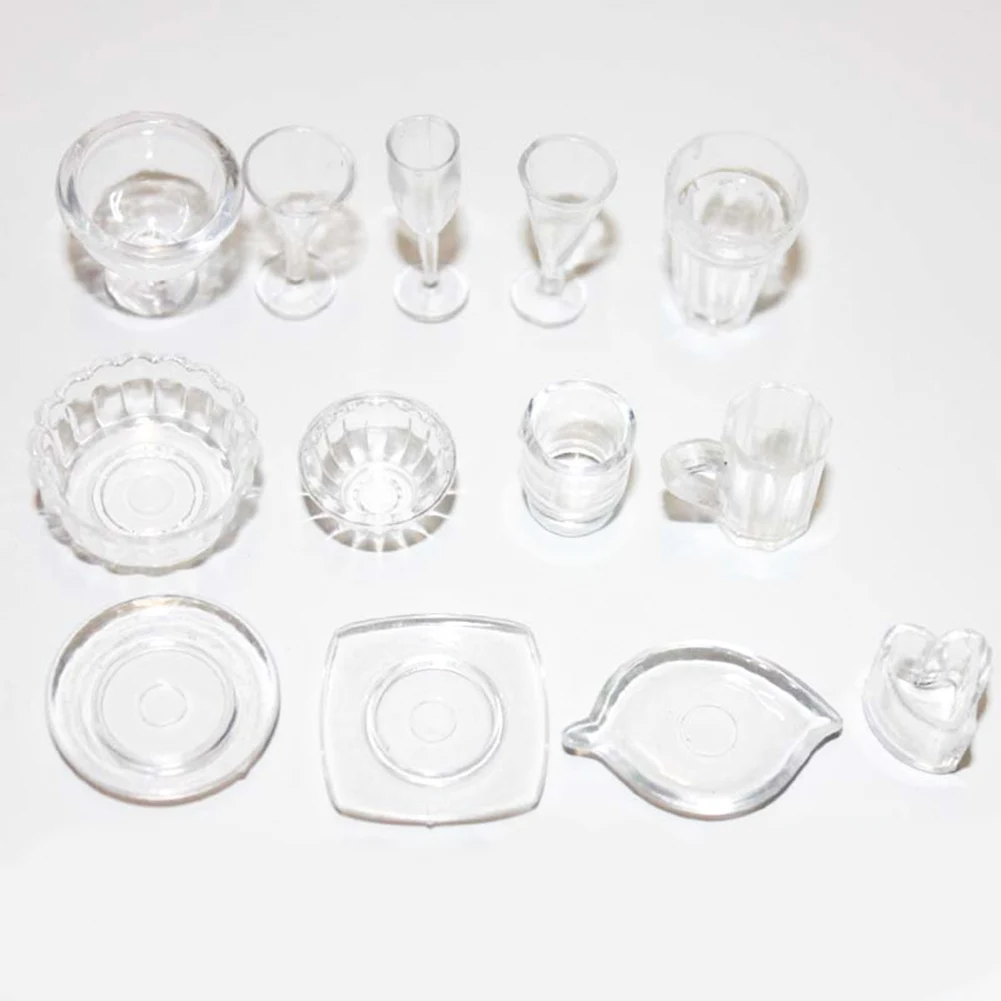 

13pcs/lot Plate Cup Dish Bowl Tableware Set Dollhouse Miniature Toy Doll Food Kitchen Living Room Accessories 1:12 Scale