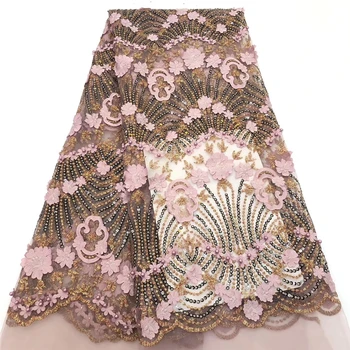 

Tollola Latest Luxury 3D Handmade beaded Embroidery bridal african lace fabrics manual nail beads french lace fabric