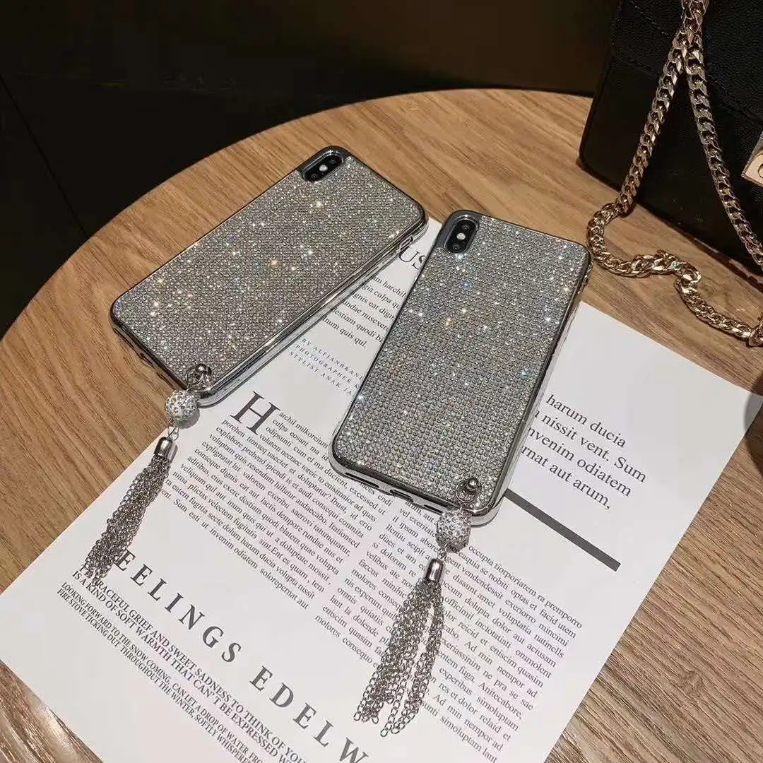 

Diamond bling glitter style phone case for iphone Xs max X Xs XR soft silicone cover cases sfor iphone 7 8 6 6s plus with tassel