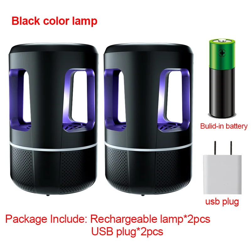 Лампа-убийца от комаров перезаряжаемая электрическая лампа-убийца насекомых Muggen Zapper USB светильник для кемпинга в помещении и на открытом воздухе антимоскитная лампа - Цвет: 2pcs black with plug