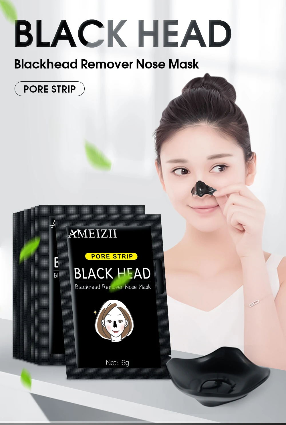 AMEIZII 5Pcs Facial Face Nose Black Mask Blackhead Remover Purifying Deep Cleaning Bamboo Charcoal Oil Control Mud Skin Care