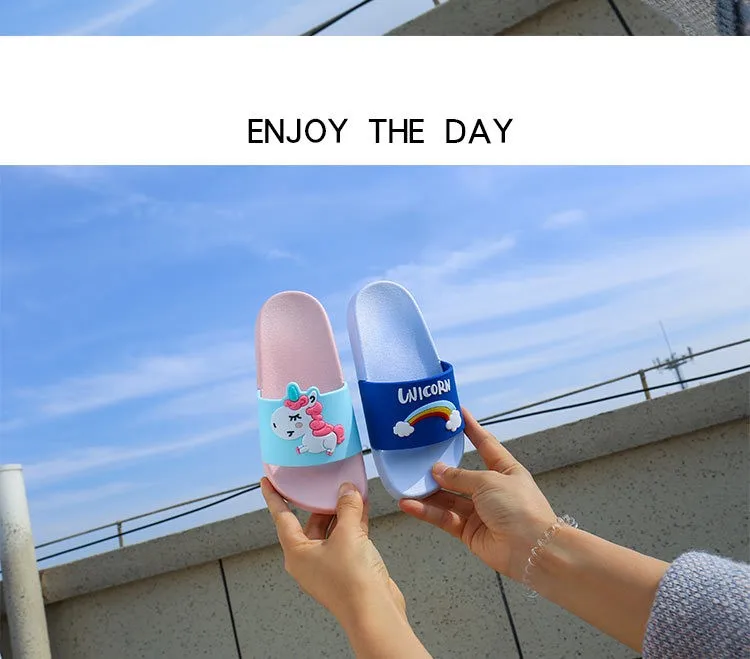 Тапочки с единорогом для маленьких мальчиков и девочек; детские летние пляжные вьетнамки с рисунком радуги; милые домашние тапочки для детей; нескользящая обувь