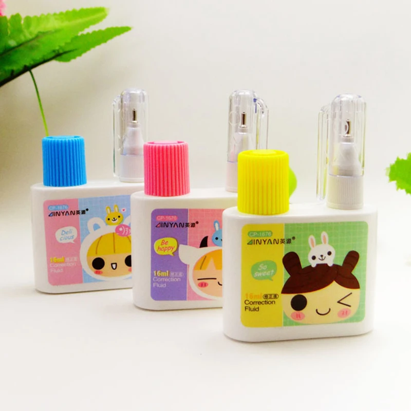 

1PC Coloffice Kawaii Cute Correction fluid Brush dual use Study Office Biggest-Selling Tools Cartoon tape three colors random