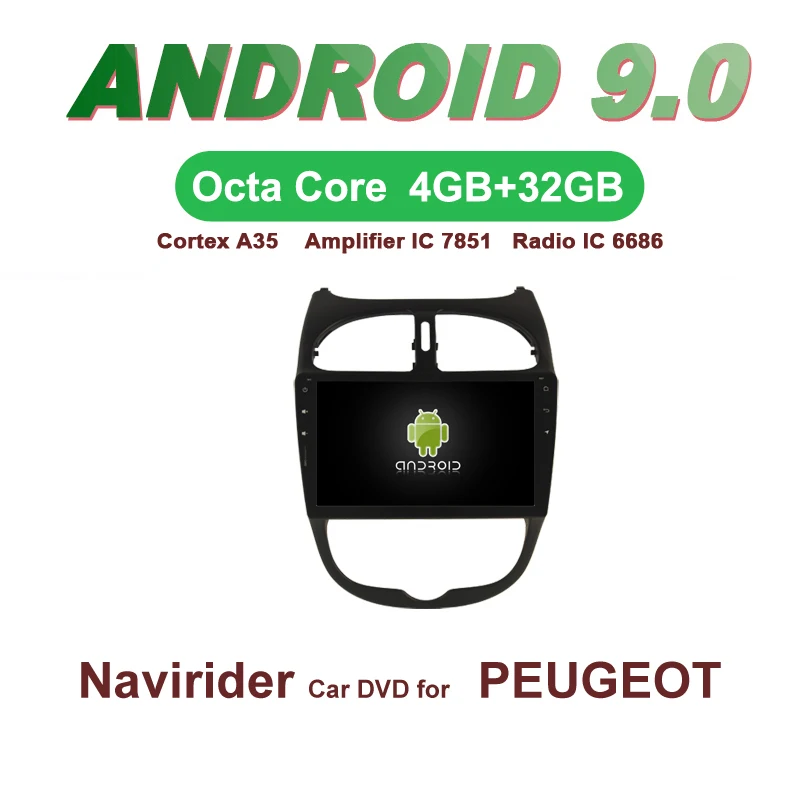 

Navirider GPS Android 9.0 bluetooth stereo 4-Core 8-Core car DVD player for PEUGEOT 206 head unit autoradio accessories