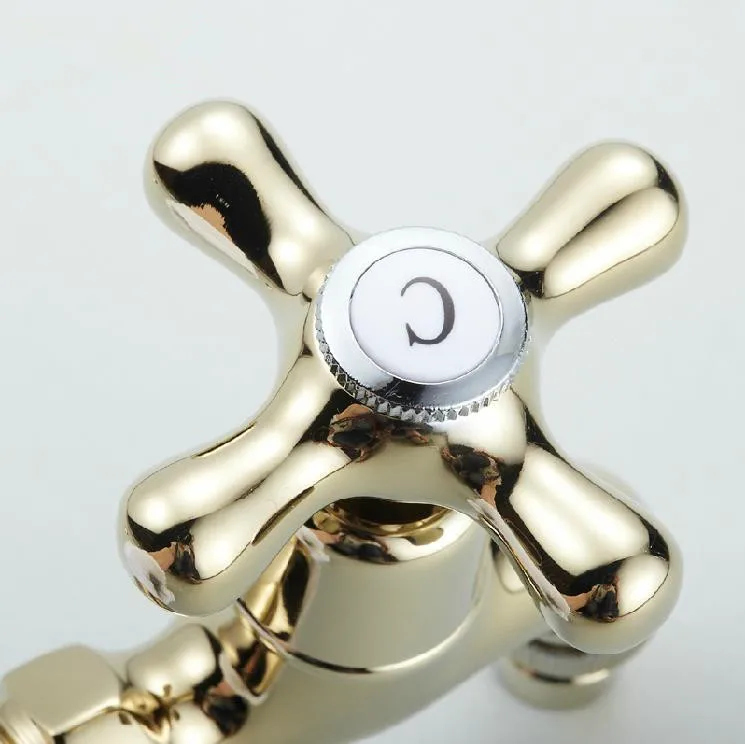 Bibcock Gold Brass Wall Mount Washing Machine Faucet Bathroom Corner Small Tap Mop Pool Decorative Outdoor Garden Faucet 8587K