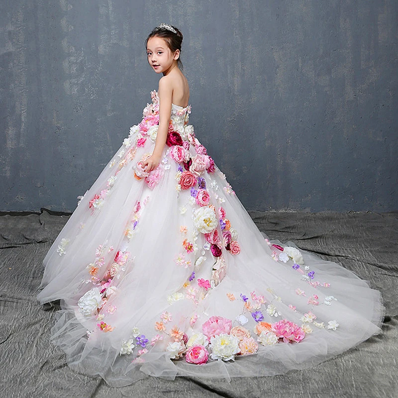 Роскошное вечернее платье, платье принцессы с цветочным узором для девочек, платье для свадьбы, дня рождения, Детский костюм, подростковое