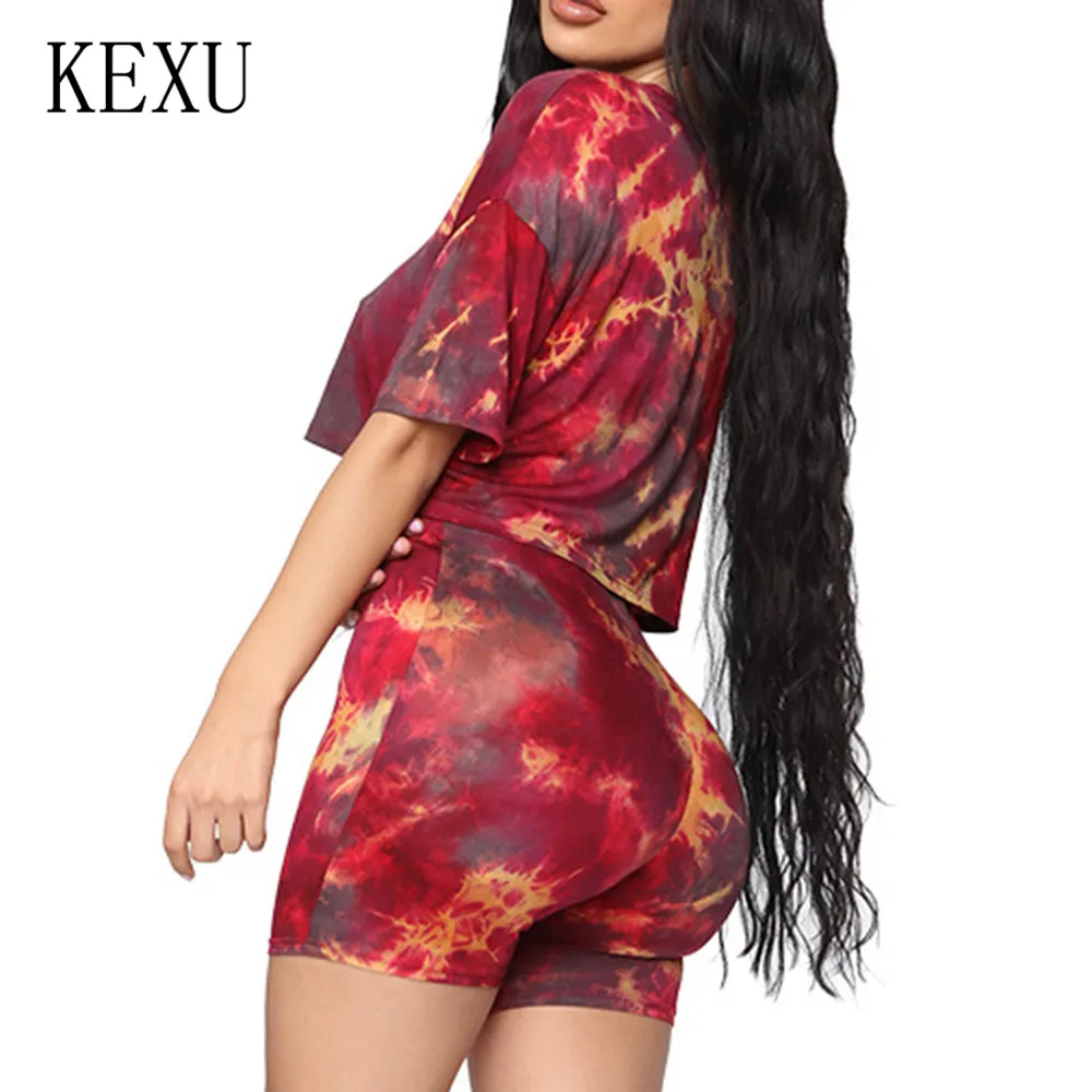 KEXU 2 Pieces Sets Women Casual Vintage O Neck Crop Top and Short Pants Sexy Summer Leisure Tracksuit Women Conjunto Feminino KEXU 2 Pieces Sets Women Casual Vintage O Neck Crop Top and Short Pants Sexy Summer Leisure Tracksuit Women Conjunto Feminino