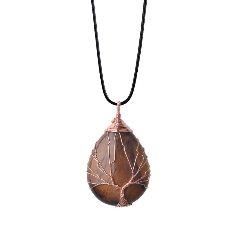 Boho Jewelry Tiger eye Healing Crystal Amulet Wire Wrapped Tree Of Life Pendant Necklace Inspiration Quartz Jewelry